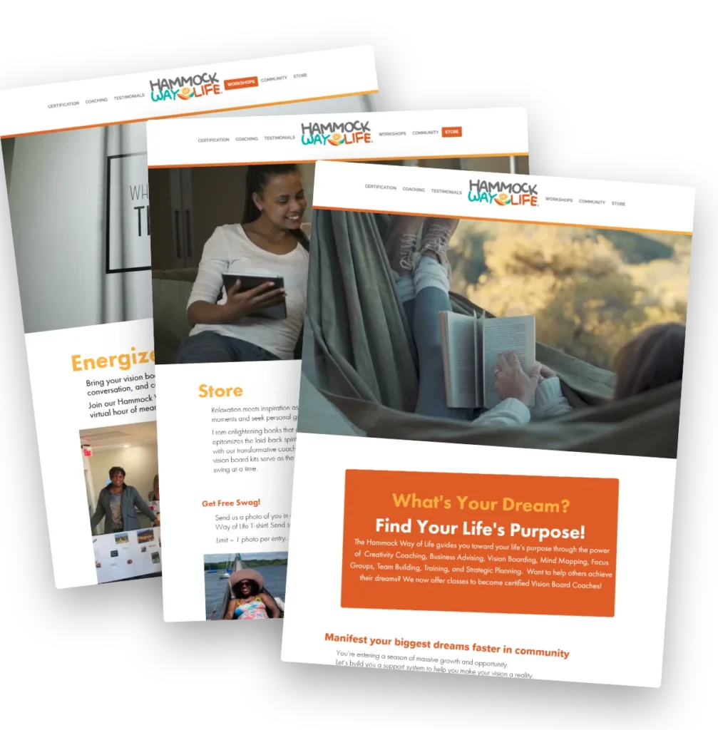 Screenshots of the Hammock Way of Life website